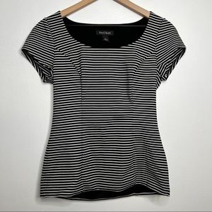 WHBM Black and White Stripe Scoop Neck Short Sleeve Thick Stretchy Blouse Sz 2